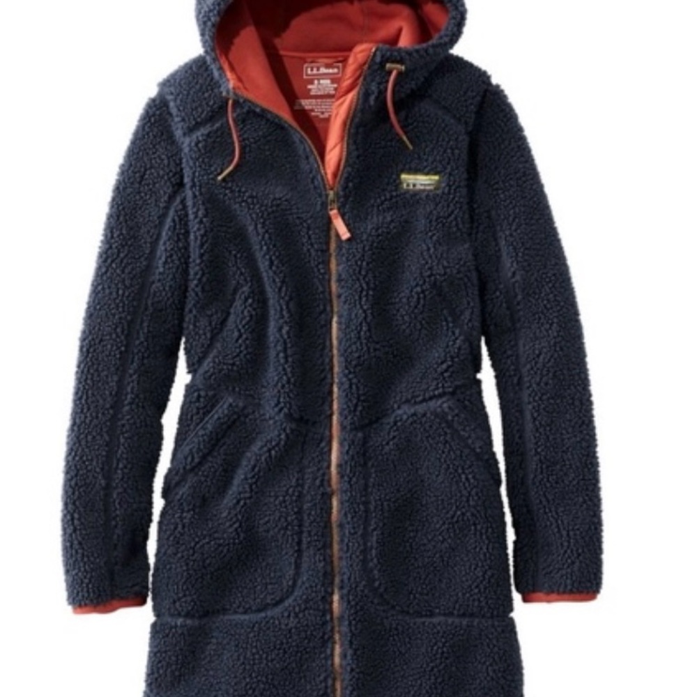 L.L. Bean Mountain Pile Navy Blue Sherpa Fleece Coat